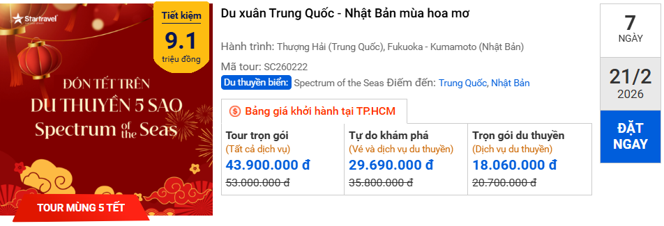 Du xuân Trung Quốc - Nhật Bản mùa hoa mơ
